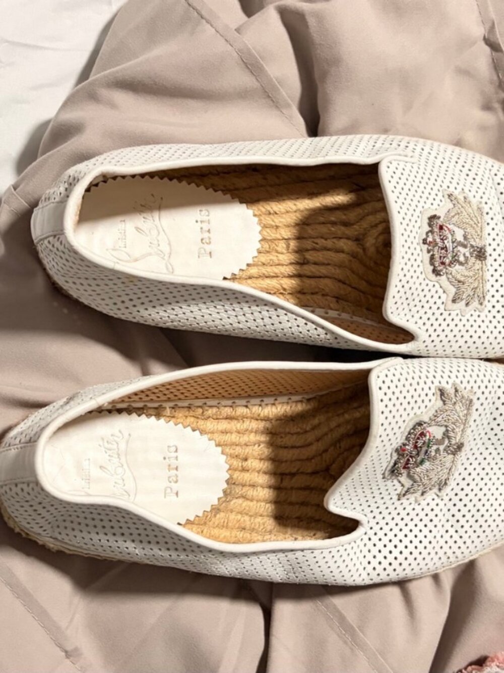 Christian Louboutin White Espadrille Slip-On Shoes Women’s 9